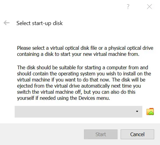 virtualbox select startup disk